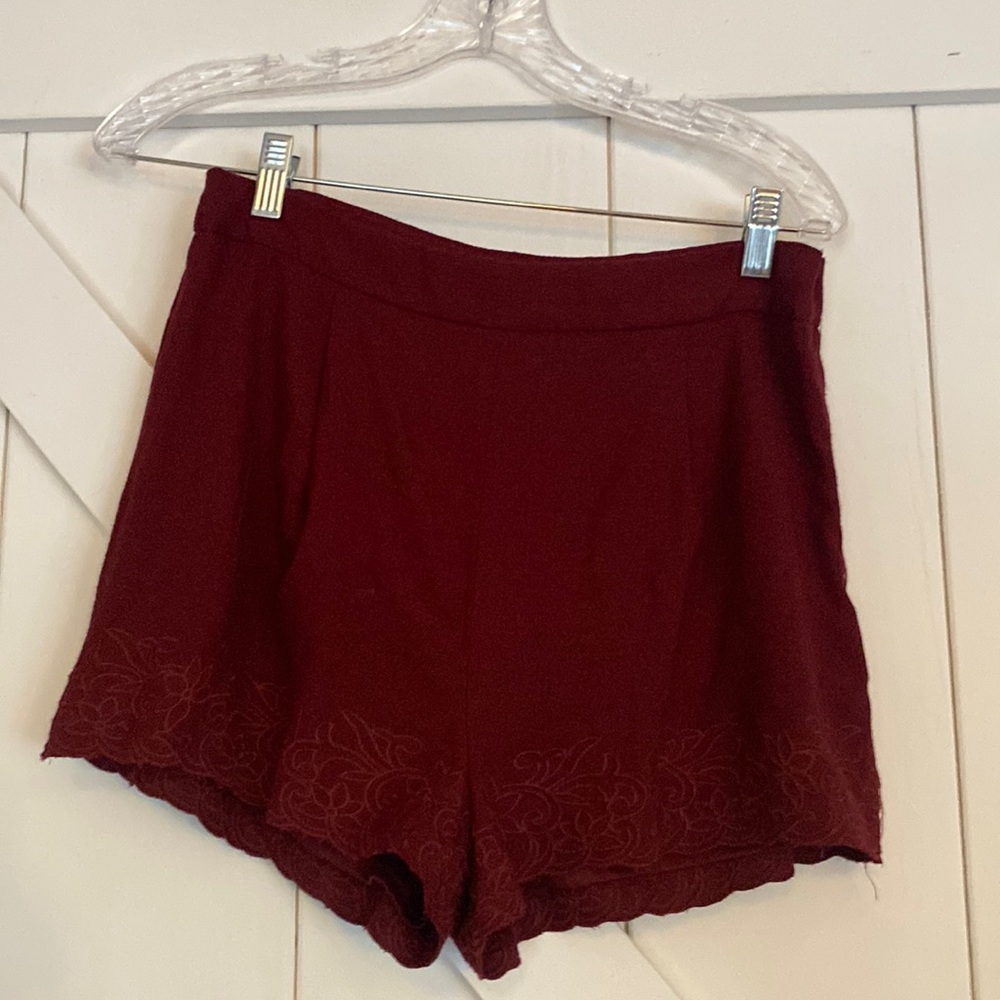Burgundy dress shorts. High waisted.